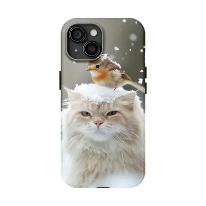 Fluffy White Cat Bird Snow Winter Scene