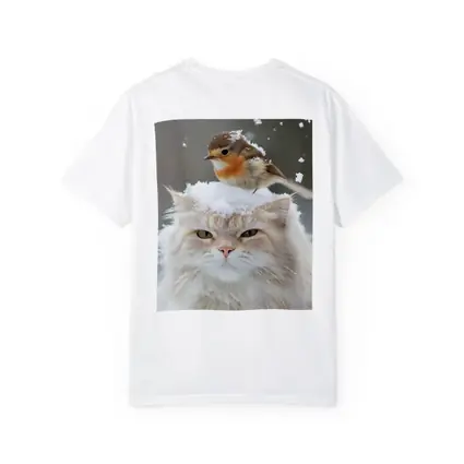 Fluffy White Cat Bird Snow Winter Scene