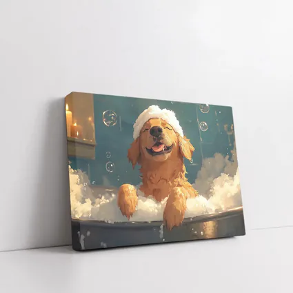 Happy Golden Retriever Bubble Bath Cartoon