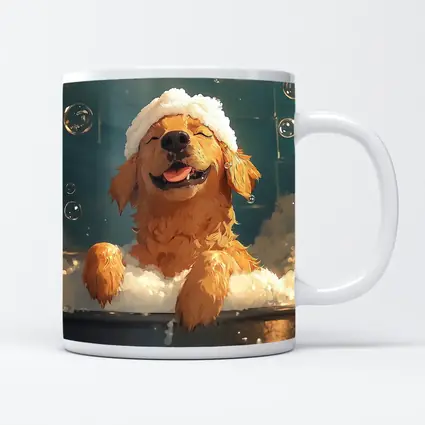 Happy Golden Retriever Bubble Bath Cartoon