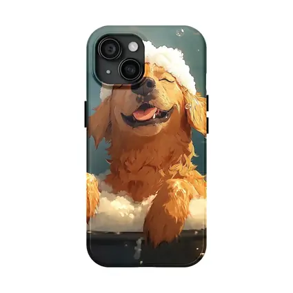 Happy Golden Retriever Bubble Bath Cartoon