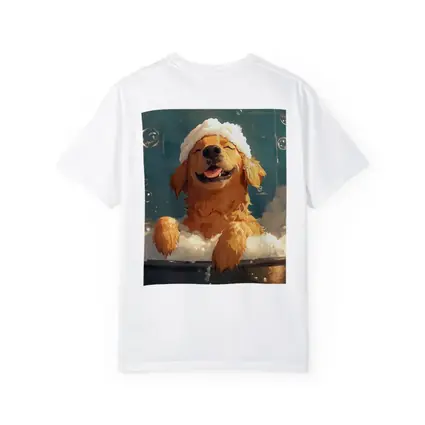 Happy Golden Retriever Bubble Bath Cartoon