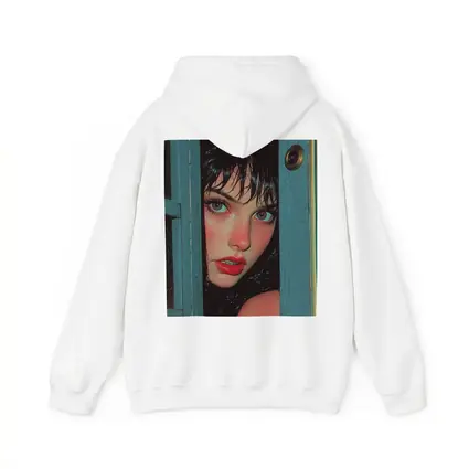 Woman Peeking Through Teal Door Pop Art