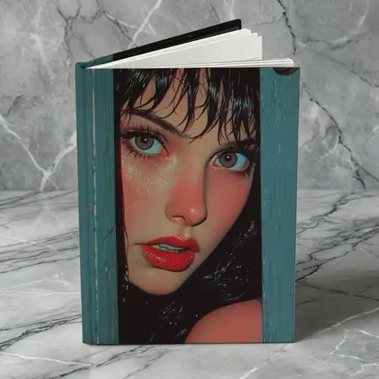 Woman Peeking Through Teal Door Pop Art