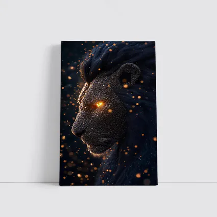 Dark Cosmic Lion Glowing Eyes Night