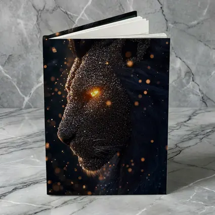 Dark Cosmic Lion Glowing Eyes Night