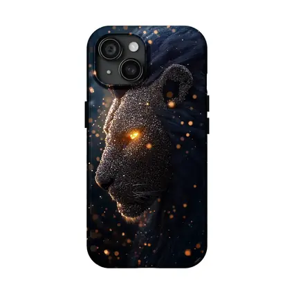 Dark Cosmic Lion Glowing Eyes Night