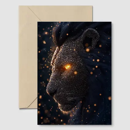 Dark Cosmic Lion Glowing Eyes Night