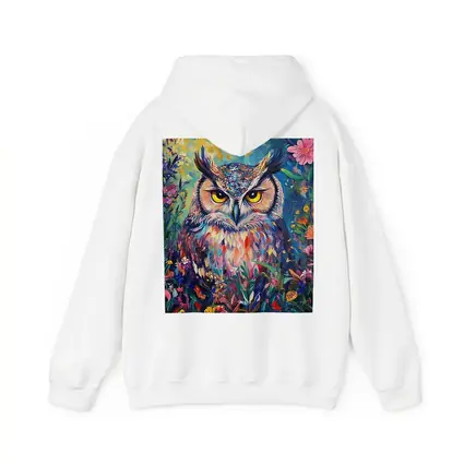 Great Horned Owl Colorful Wildflower Garden Painting