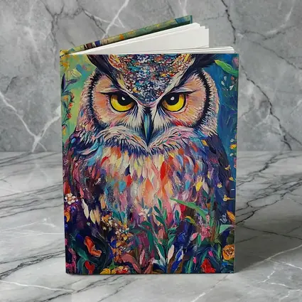 Great Horned Owl Colorful Wildflower Garden Painting