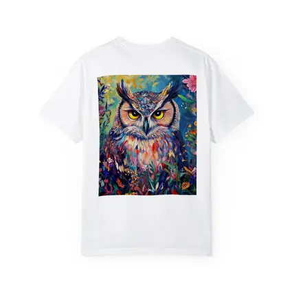 Great Horned Owl Colorful Wildflower Garden Painting