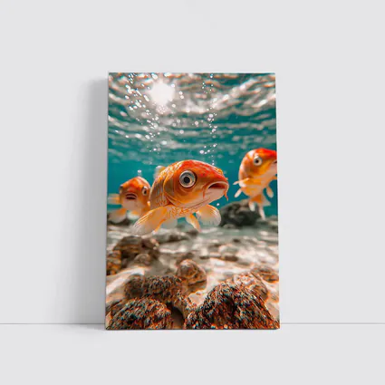 Goldfish Swimming Underwater Sandy Ocean Floor