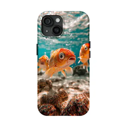 Goldfish Swimming Underwater Sandy Ocean Floor