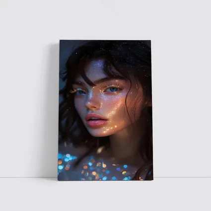 Glitter Face Portrait Woman Dark Background
