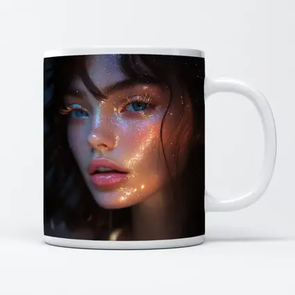 Glitter Face Portrait Woman Dark Background