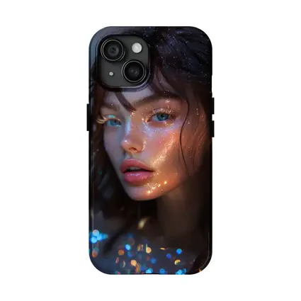 Glitter Face Portrait Woman Dark Background