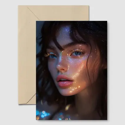 Glitter Face Portrait Woman Dark Background