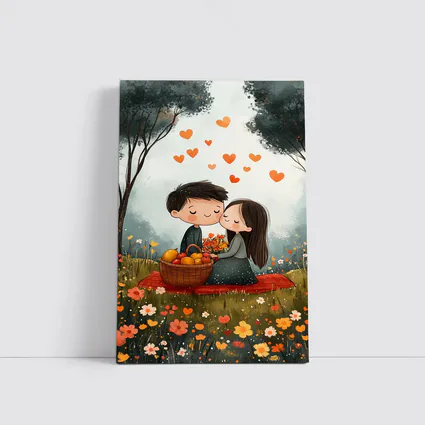 Cute Couple Kissing In Flower Field