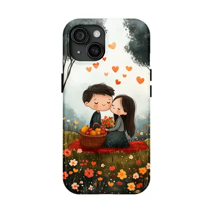 Cute Couple Kissing In Flower Field