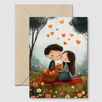 Cute Couple Kissing In Flower Field