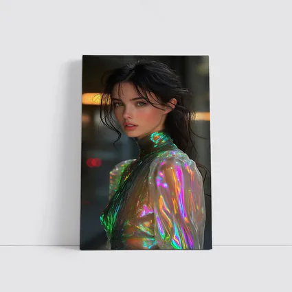 Woman Iridescent Holographic Outfit Urban Background