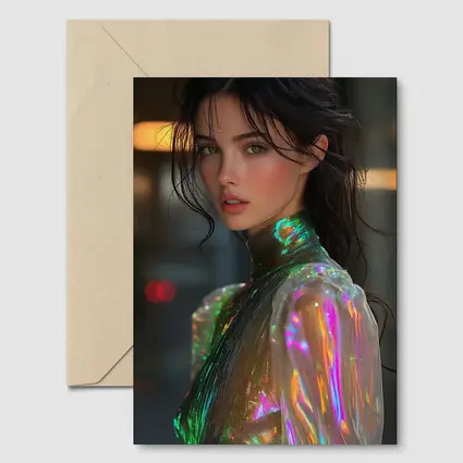 Woman Iridescent Holographic Outfit Urban Background