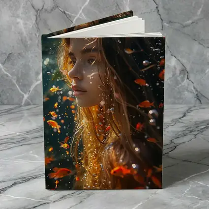 Woman Underwater Surrounded By Golden Fish