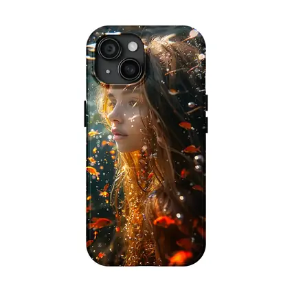 Woman Underwater Surrounded By Golden Fish