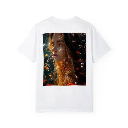 Woman Underwater Surrounded By Golden Fish