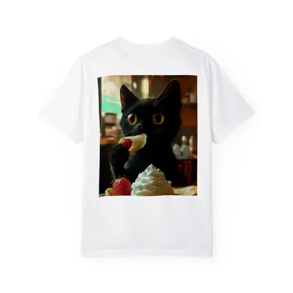 Black Kitten Eating Crepe With Strawberry