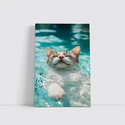Relaxed Cat Swimming In Turquoise Pool Water