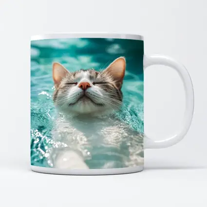 Relaxed Cat Swimming In Turquoise Pool Water