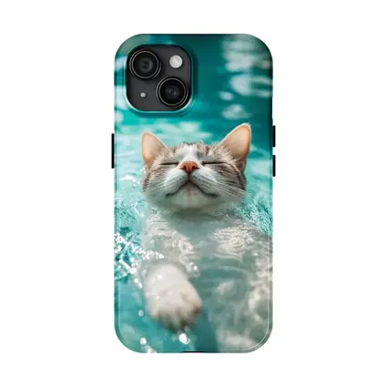 Relaxed Cat Swimming In Turquoise Pool Water