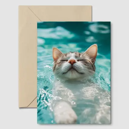 Relaxed Cat Swimming In Turquoise Pool Water