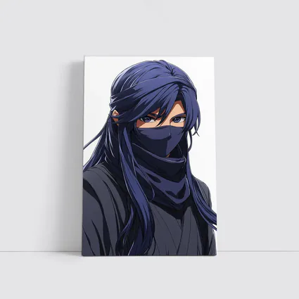 Anime Ninja Girl Blue Hair White Background