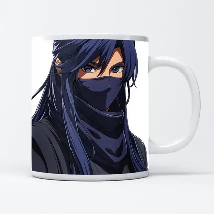 Anime Ninja Girl Blue Hair White Background