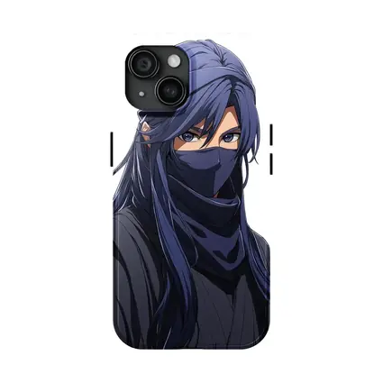 Anime Ninja Girl Blue Hair White Background