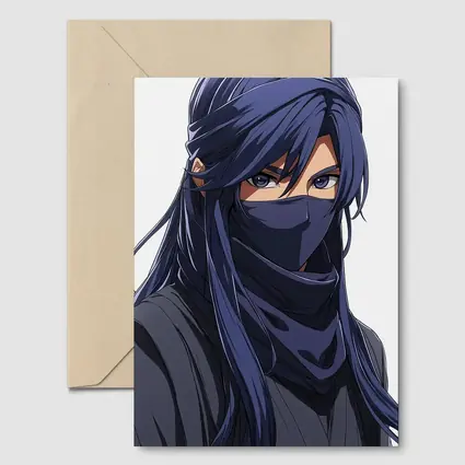 Anime Ninja Girl Blue Hair White Background