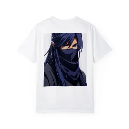 Anime Ninja Girl Blue Hair White Background