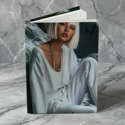White Outfit Woman Sitting Rocky Background