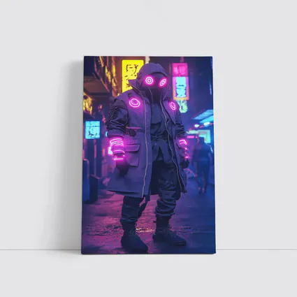 Cyberpunk Neon Masked Figure City Street