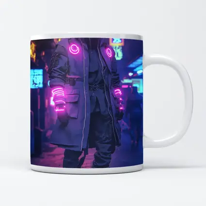 Cyberpunk Neon Masked Figure City Street