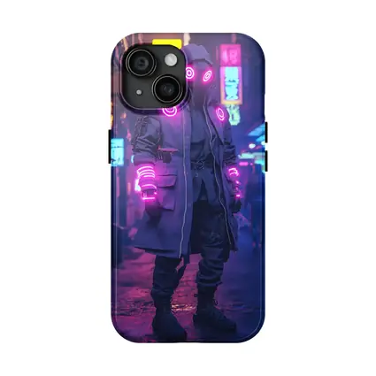 Cyberpunk Neon Masked Figure City Street