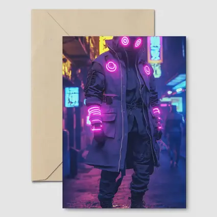 Cyberpunk Neon Masked Figure City Street