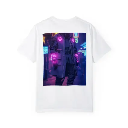 Cyberpunk Neon Masked Figure City Street