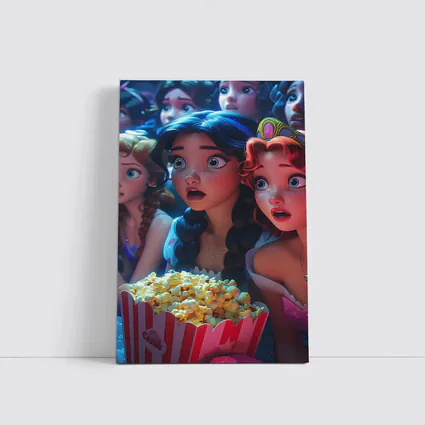 Cartoon Princess Girls Watching Movie With Popcorn