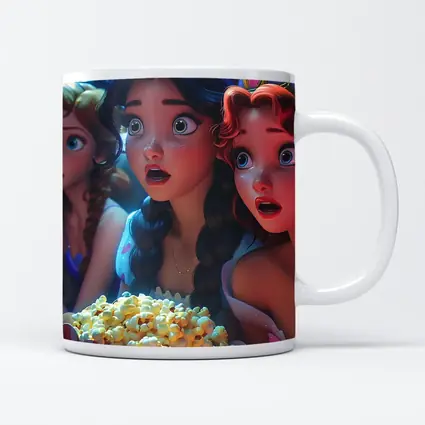 Cartoon Princess Girls Watching Movie With Popcorn