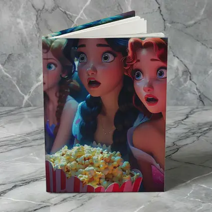Cartoon Princess Girls Watching Movie With Popcorn