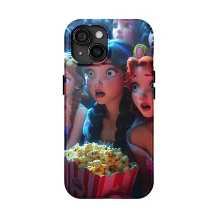 Cartoon Princess Girls Watching Movie With Popcorn
