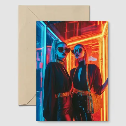 Two Women Neon Lights Fashion Night